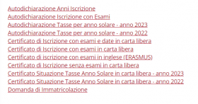 Screen SELF pagina dei certificati