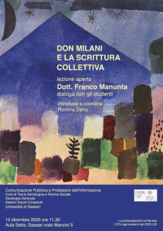 Locandina lezione aperta del 15/12/2025 del Dott. Franco Manunta "Don Milani e la scrittura collettiva"